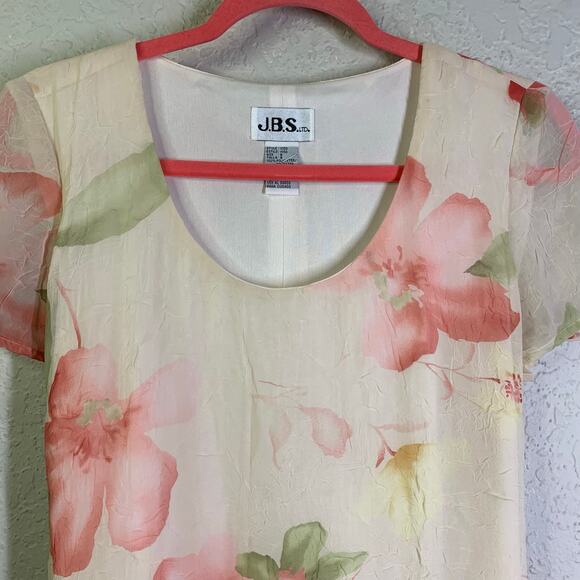 J.B.S. LTD Dress 6 Vintage 90's Y2K Scoop Neck Cap Sleeve Textured Floral Maxi - Picture 4 of 13